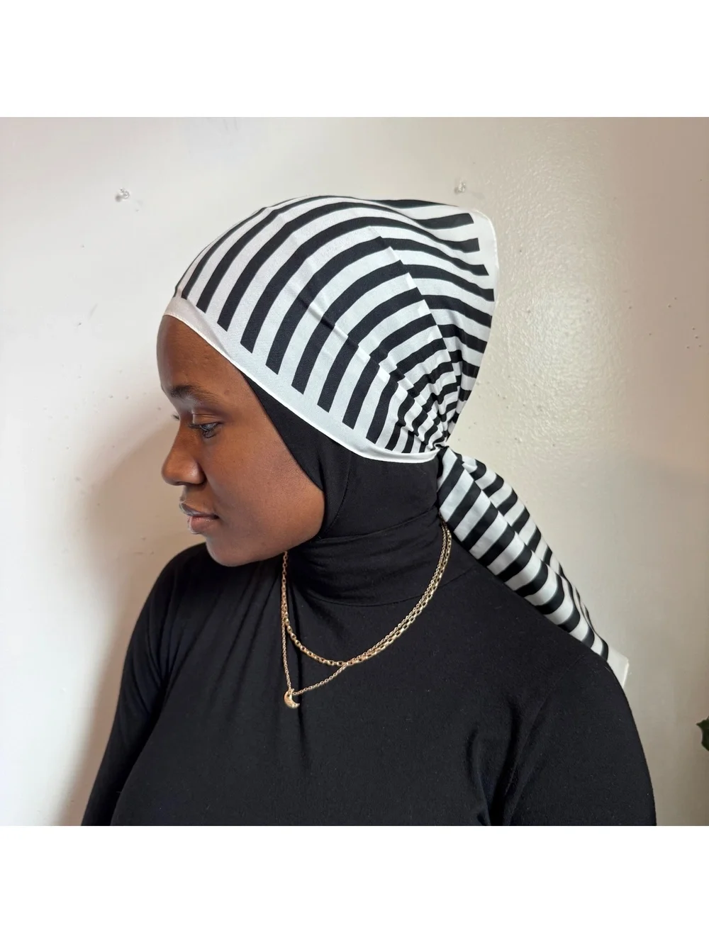 90s Black & White Striped Scarf Mod Monochrome Neckerchief Headwrap